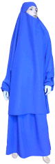 Jilbab reversible (satine/normal) deux pieces (Cape + Jupe evasee) - Taille S/M - Coloris bleue