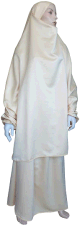 Jilbab reversible (satine/normal) deux pieces (Cape + Jupe evasee) - Taille L/XL - Coloris blanc casse