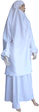 Jilbab reversible (satine/normal) deux pieces (Cape + Jupe evasee) - Taille L/XL - Coloris blanc