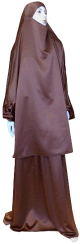 Jilbab reversible (satine/normal) deux pieces (Cape + Jupe evasee) - Taille L/XL - Coloris marron