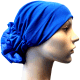 Bonnet en tissu satin avec grande fleur (Bleu radio)