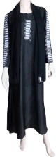 Abaya noire "Dubai" tissu satine avec foulard assorti decore de strass argentes