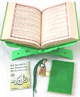 Pack Cadeau vert : Coran de luxe francais/arabe/phonetique, La Citadelle du musulman, 99 Hadiths du Prophete, Porte-Coran et parfum