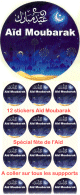 Lot de 12 grands autocollants ronds "Aid Moubarak" bilingue (francais/arabe) pour Cadeaux de l'Aid - Stickers autocollants de 6 cm