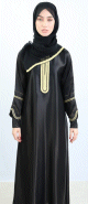 Abaya Dubai noire satinee avec broderies et echarpe assortie (Vetement islamique pour femme voilee)