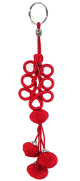 Pendentif decoratif / Porte-cles artisanal en sabra avec pompons - Rouge