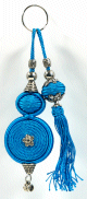 Porte-cles artisanal avec pompon en sabra - Bleu