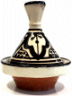 Mini tajine decoratif marocain en poterie de couleur blanc avec motifs noirs emaille