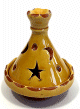 Mini tajine photophore decoratif marocain en poterie de couleur jaune emaille et orne de ciselures