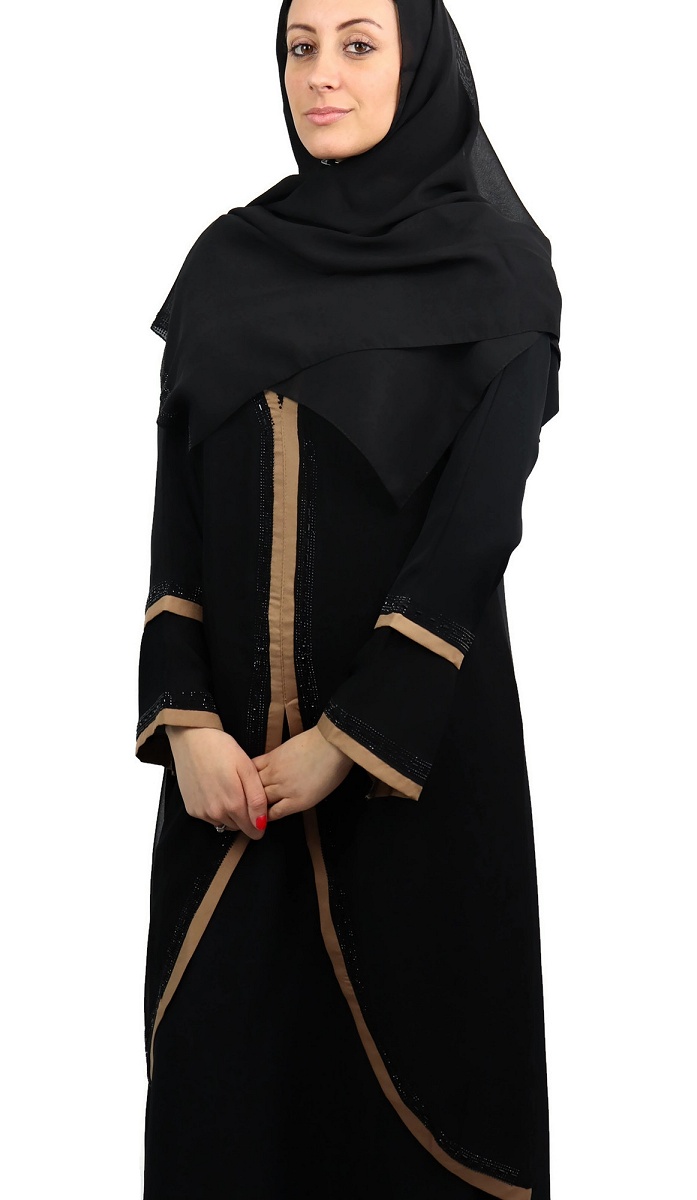 Dubaï abaya en style islamique corvée avec foulard en Noir-aby00333 