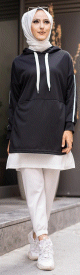 Tunique sportive bicolore pour femme musulmane (Vetement hijab moderne pas cher) - Couleur blanc et noir