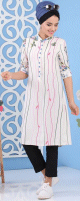 Tunique longue blanche imprimee motifs colores en viscose pour femme