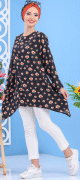 Tunique ample pour femme a motif floral - Couleur noire
