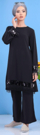Ensemble chic 2 pièces tunique + pantalon - Tenue classe et mastoura pour femme - Couleur Noir Ensemble chic 2 pieces tunique + pantalon - Tenue classe et mastoura pour femme - Couleur Noir