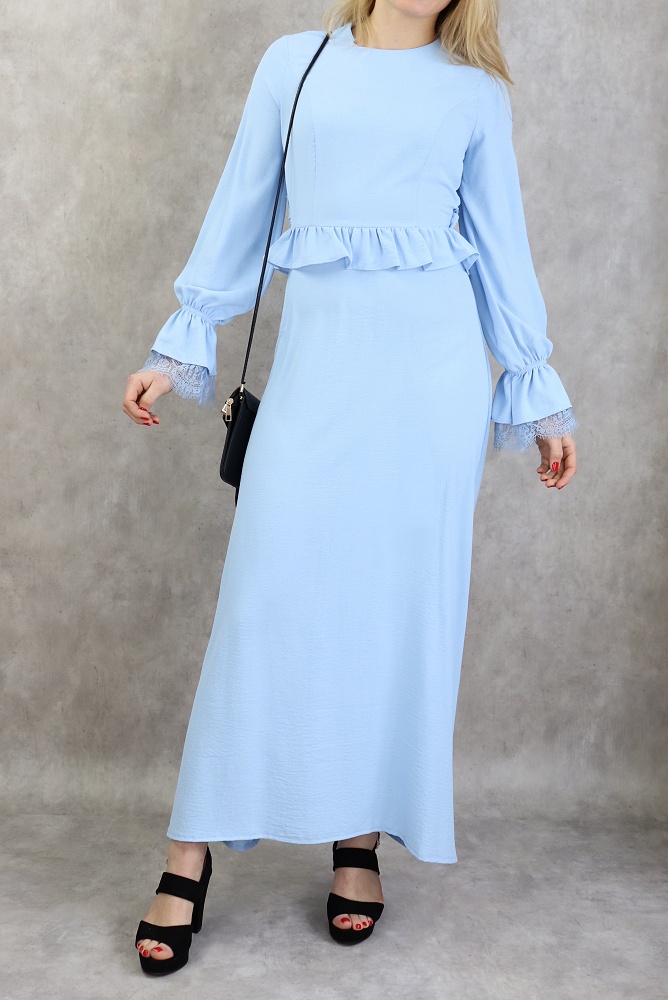 Robe Longue Casual Fluide Evasee A Volants Pour Femme Couleur Bleu Ciel Pret A Porter Et Accessoires Sur Orientica Com