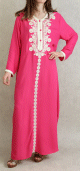 Robe Algerienne longue avec broderie et strass style caftan - Couleur Rose