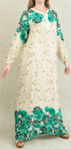 Robe dinterieur 100% coton - Gandoura manches longues avec motifs a fleurs Couleur Vert