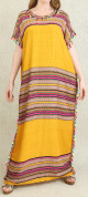 Robe orientale d'ete pailletee avec rayures et mini-pompons multicolores (arc en ciel) - Couleur Jaune