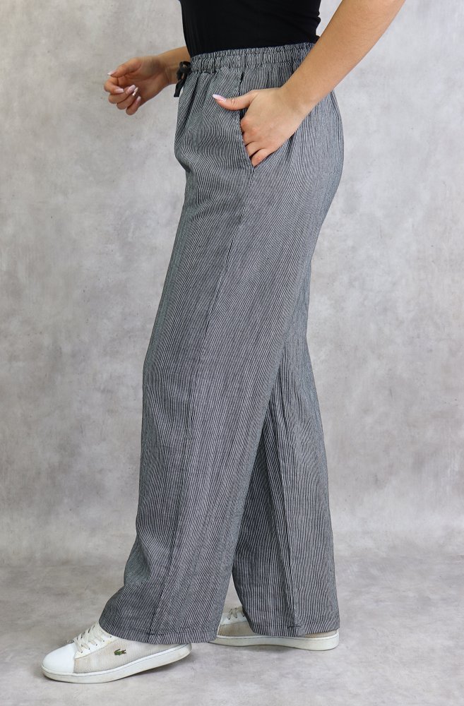 Pantalon large à fines rayures gris