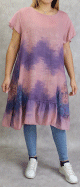 Tunique longue et ample delavee de couleur vieux rose et mauve (Coton et Lin - Grandes tailles pour femmes)