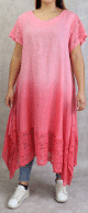 Robe d'ete / Tunique longue et ample de couleur rose en degrade (coton/lin - Grande taille pour femme)