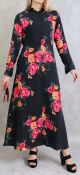 Robe longue boutonnée fluide fleurie en viscose pour femme - Couleur Noir Robe longue boutonnee fluide fleurie en viscose pour femme - Couleur Noir