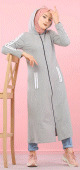 Cardigan long à capuche - Robe zippée style sport pour femme musulmane - Couleur Gris clair Cardigan long a capuche - Robe zippee style sport pour femme musulmane - Couleur Gris clair