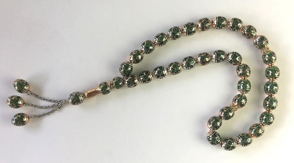 Chapelet musulman (Sebha) de luxe à 33 perles de couleur vert et doré -  Objet de décoration ou oeuvre artisanale sur