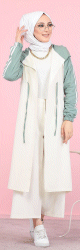 Gilet décontracté à capuche (Vetement moderne pour femme voilée) - Couleur blanc et menthe Gilet decontracte a capuche (Vetement moderne pour femme voilee) - Couleur blanc et menthe