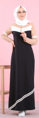 Robe sweat-shirt longue pour femme musulmane - Vetement Modest Fashion (Mode islamique) - Couleur noir et beige