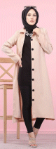 Veste longue pour femme - style chemise (Vetement Hijab) - Couleur rose poudre (Nude)