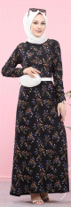 Robe longue fleurie (Vetement mastour pour femme voilée) - Couleur noire Robe longue fleurie (Vetement mastour pour femme voilee) - Couleur noire