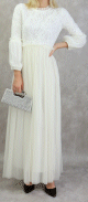 Robe de soiree en tulle et dentelle brodee longue pour femme - Couleur blanche