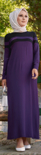 Robe decontractee maxi-longue (Mode musulmane) - Couleur prune et noir