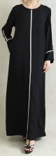 Abaya moderne mastoura pour femme - Robe longue noire brodee avec poches
