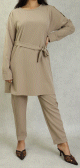 Ensemble casual pour femme : deux pieces tunique mi-longue et pantalon - Couleur Taupe