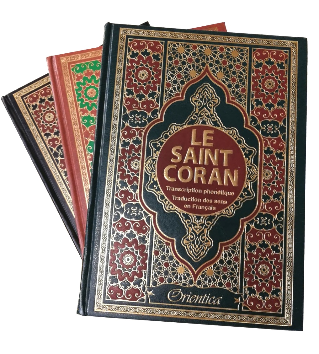 Le Saint Coran en langue arabe + Transcription (phonétique) et Traduction  des sens en français - Edition de luxe (Couverture en cuir dorée) - Très  grand format - Livre sur