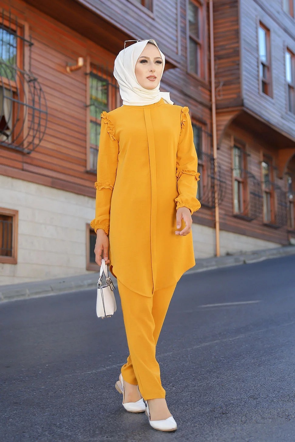 Ensemble ample pour saison automne hiver (Tenue hijab tricoté en maille) -  Couleur vison