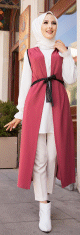 Gilet long sans manches avec ceinture noire (Tunique longue mastoura pour femme voilée) - Couleur Rose Gilet long sans manches avec ceinture noire (Tunique longue mastoura pour femme voilee) - Couleur Rose