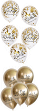 Pack de 10 Ballons Aid Moubarak - Couleur dore et avec paillettes/confettis (Paquet de 5 ballons confettis et 5 ballons dores)