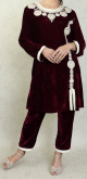 Ensemble style Jabador velours avec broderies pour femme - Deux pieces tunique pantalon - Couleur Grenat