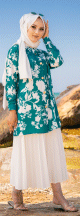 Tunique Chemise imprimee motifs fleurs (Vetement femme voilee) - Couleur vert emeraude