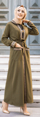 Ensemble robe et Kimono à capuche (Robes pour musulmanes) - Couleur kaki Ensemble robe et Kimono a capuche (Robes pour musulmanes) - Couleur kaki