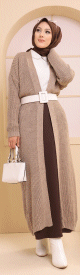 Gilet long en maille - Cardigan femme - Couleur vison Gilet long en maille - Cardigan femme - Couleur vison