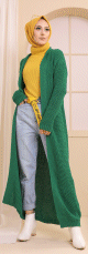 Gilet long en maille - Cardigan femme - Couleur vert émeraude