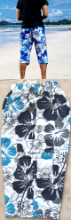 Pantacourt - Short long de plage - Sarouel de Bain pour homme motifs fleurs - Couleur bleu, blanc et bleu marine