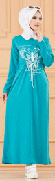 Robe decontractee imprimee (Modest Fashion) - Couleur menthe