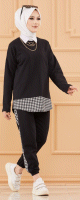 Ensemble decontracte tunique et pantalon pour femme (Vetement moderne pour hijab) - Couleur noir