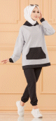 Ensemble survetement decontracte (Vetement sport femme voilee) - Couleur gris clair et fonce