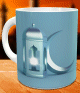 Tasse cadeau avec un message personnalise - Mug lanterne et croissant de lune sur fond bleu